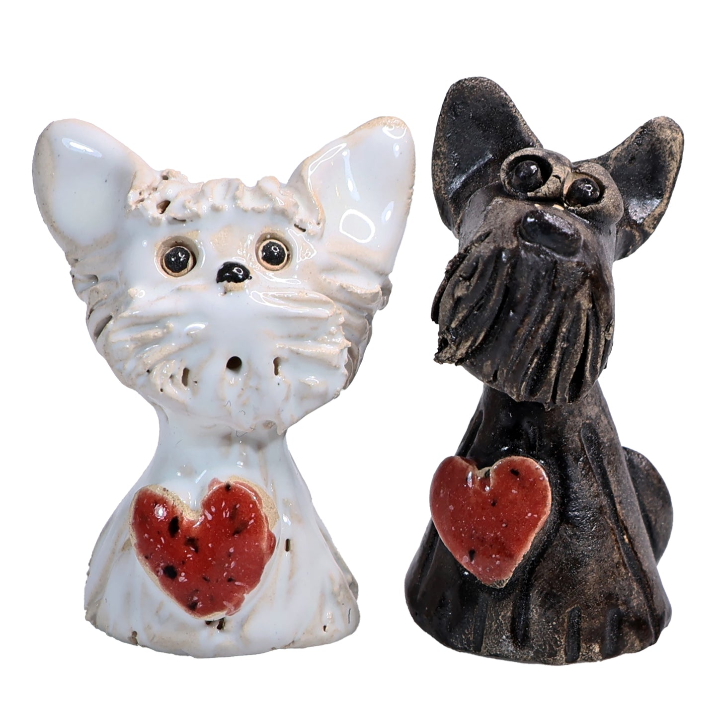 Handmade Ceramic Scottie Dog Couple with Heart