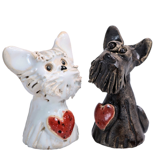 Handmade Ceramic Scottie Dog Couple with Heart