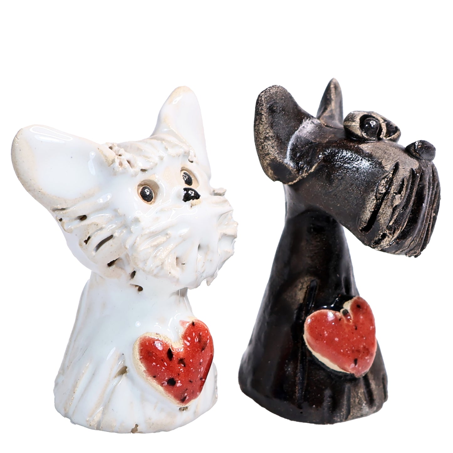 Handmade Ceramic Scottie Dog Couple with Heart