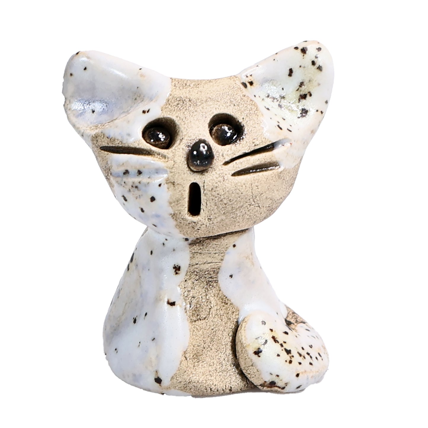 Handmade Ceramic Cat Couple, Black with Heart and White