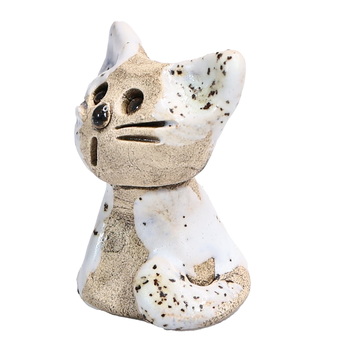 Handmade Ceramic Cat Couple, Black with Heart and White