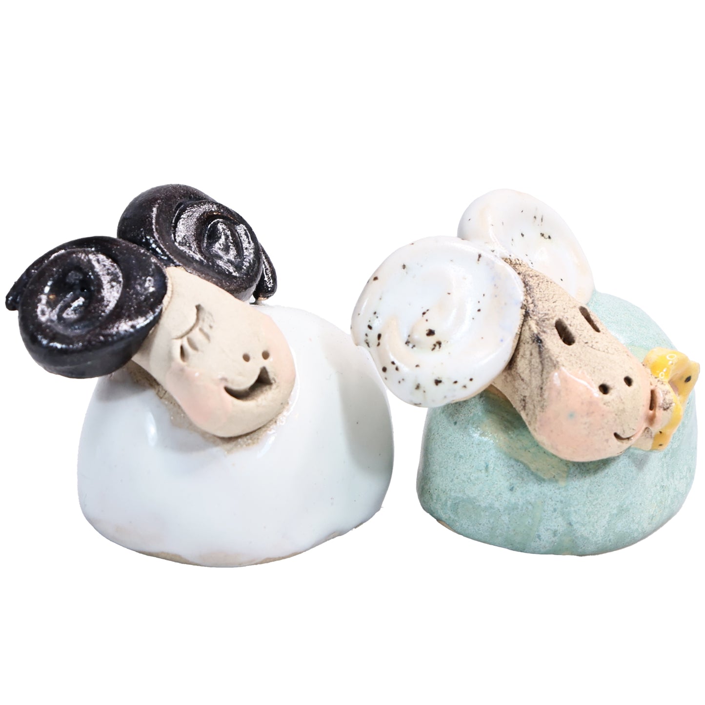 Handmade Ceramic Ram Couple in White & Turquoise