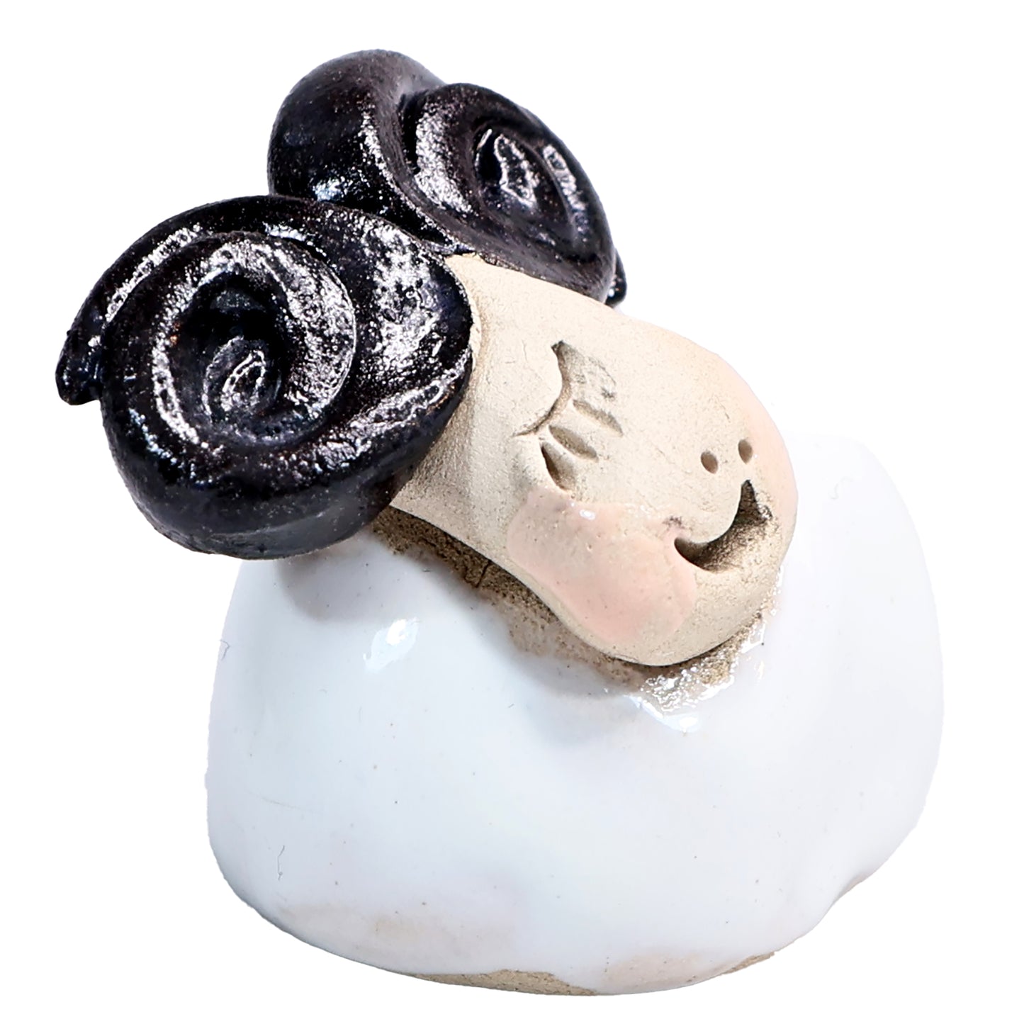 Handmade Ceramic Ram Couple in White & Turquoise