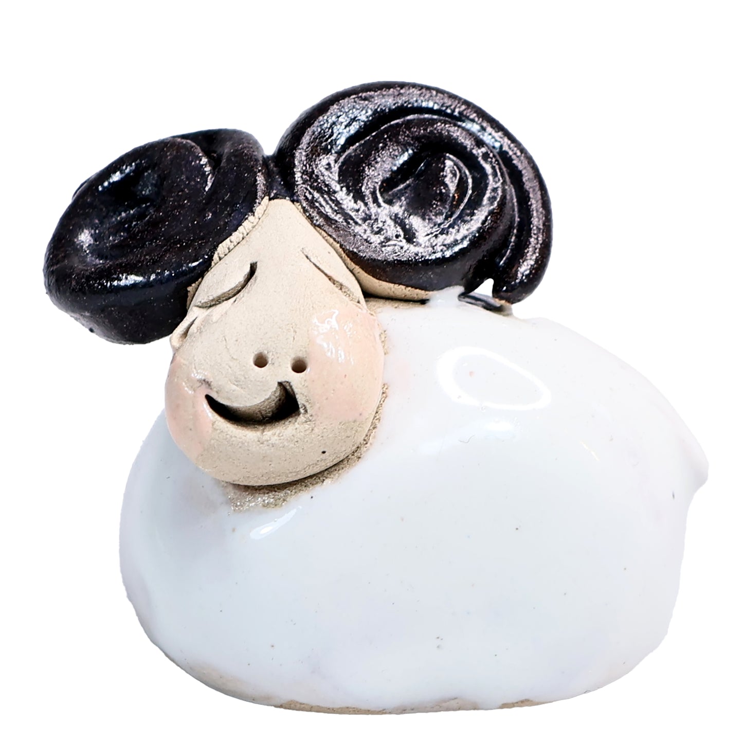 Handmade Ceramic Ram Couple in White & Turquoise