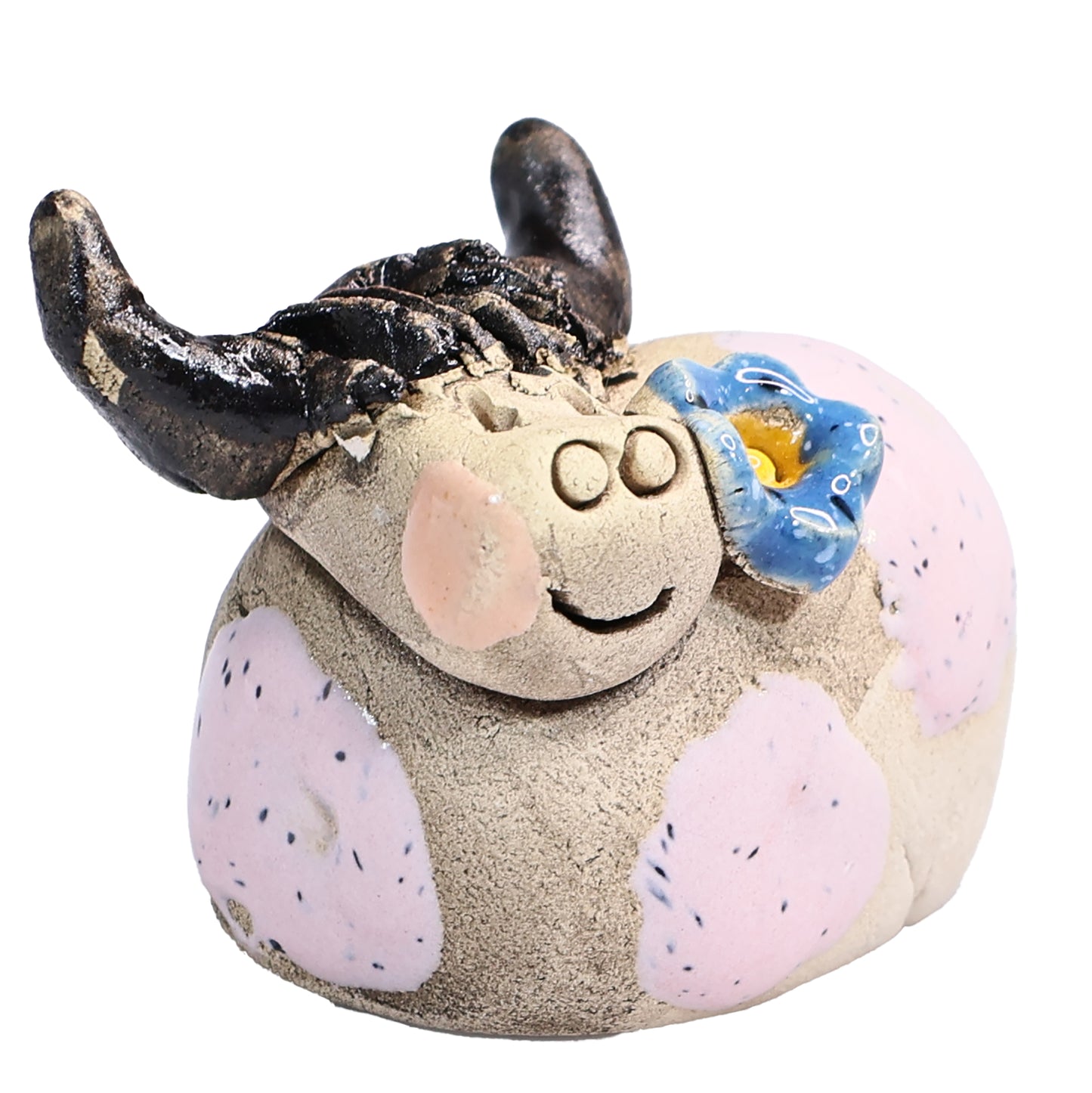 Handmade Ceramic Highland Cow Couple in Pink & Turquoise