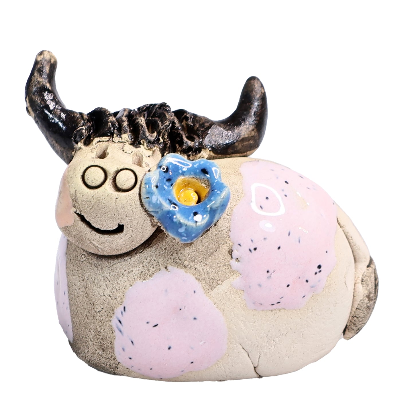Handmade Ceramic Highland Cow Couple in Pink & Turquoise