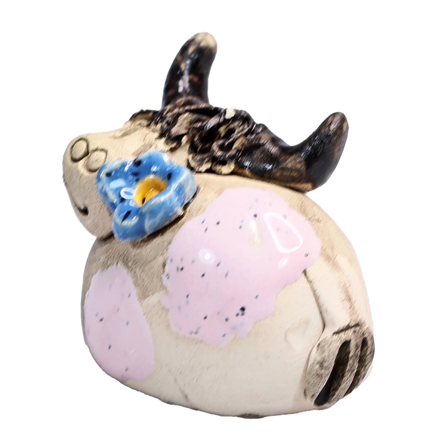 Handmade Ceramic Highland Cow Couple in Pink & Turquoise