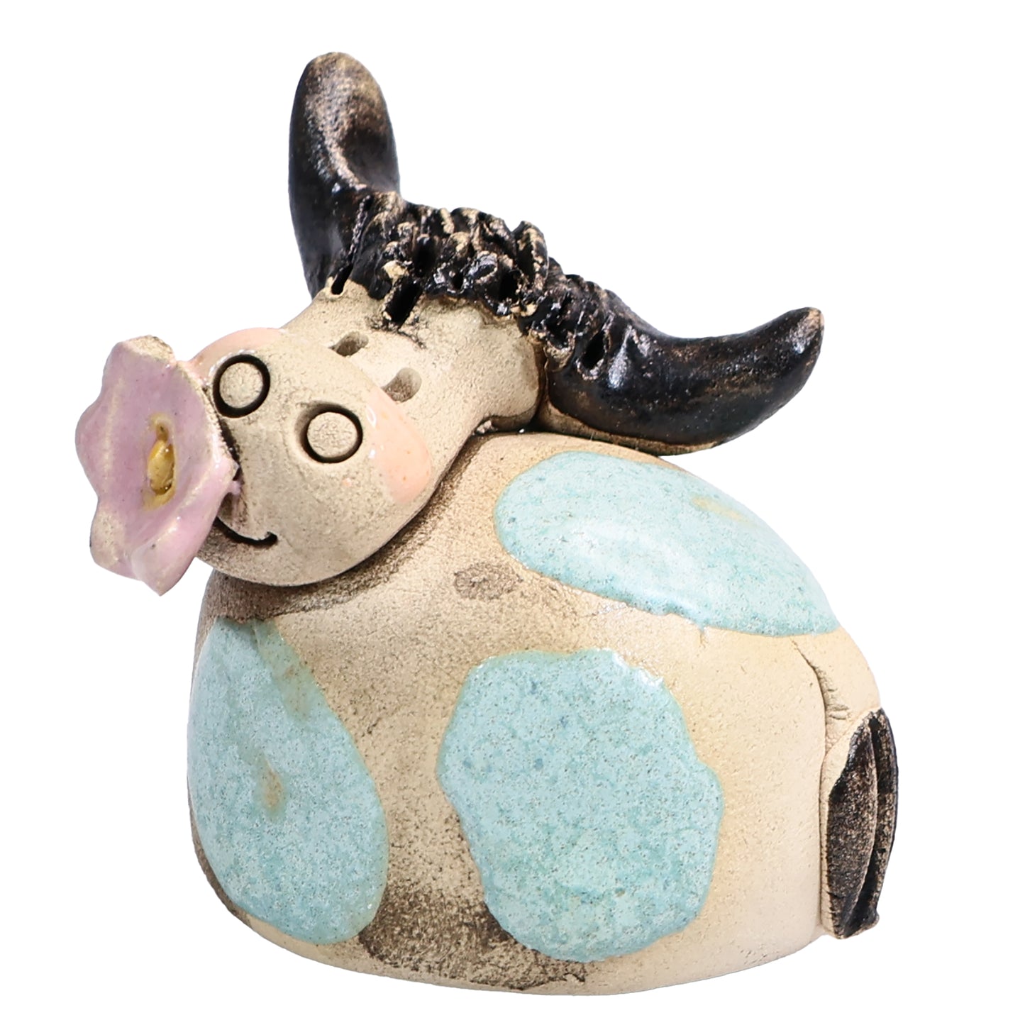 Handmade Ceramic Highland Cow Couple in Pink & Turquoise