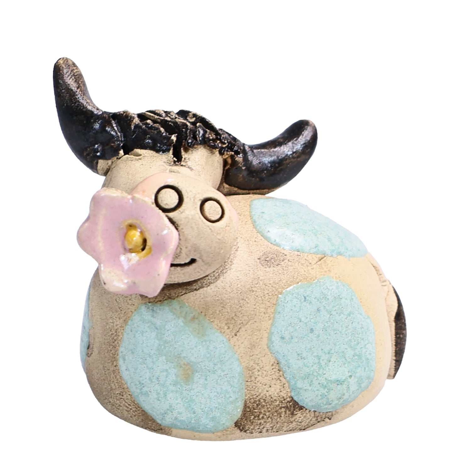 Handmade Ceramic Highland Cow Couple in Pink & Turquoise