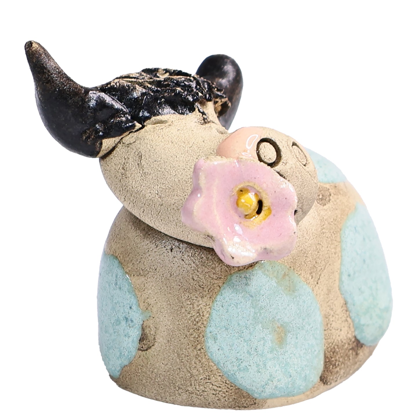 Handmade Ceramic Highland Cow Couple in Pink & Turquoise