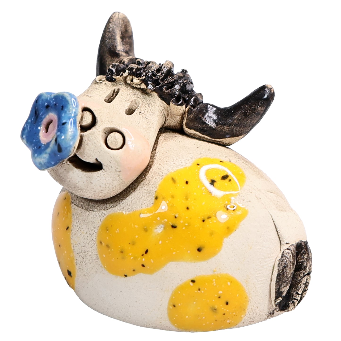 Handmade Ceramic Highland Cow Couple in Spotty Black & Spotty Yellow