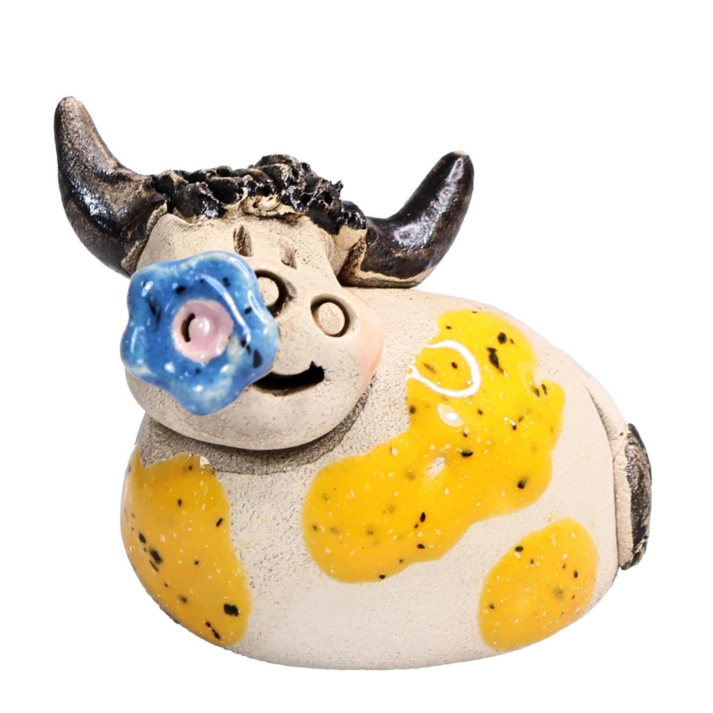 Handmade Ceramic Highland Cow Couple in Spotty Black & Spotty Yellow