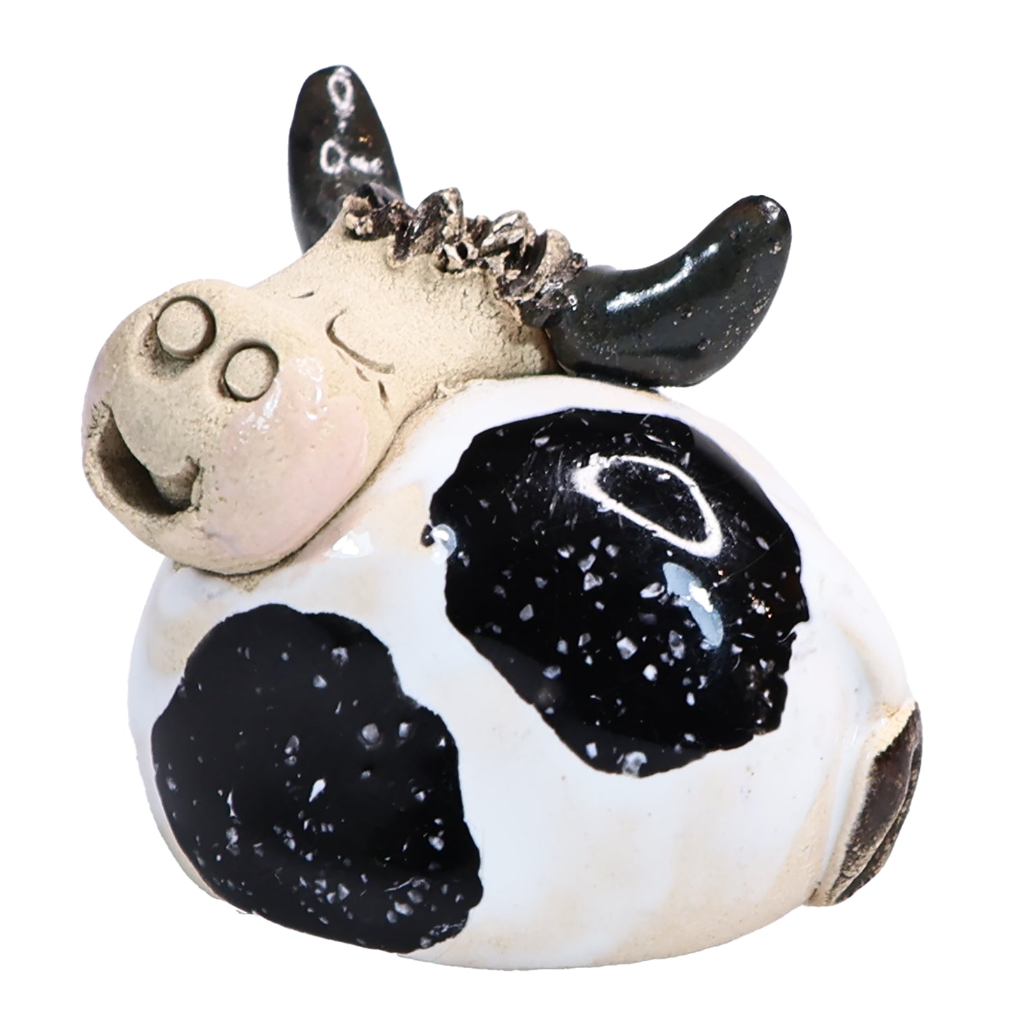Handmade Ceramic Highland Cow Couple in Spotty Black & Spotty Yellow