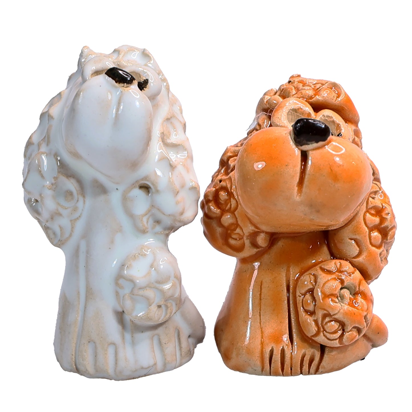 Handmade Ceramic Poodle Couple in Orange and White