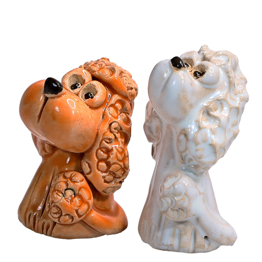 Handmade Ceramic Poodle Couple in Orange and White