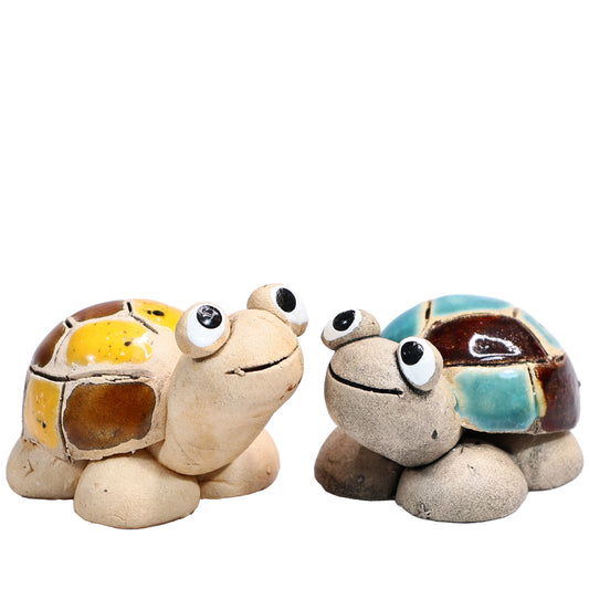 Handmade Ceramic Tortoise Couple in Yellow & Blue