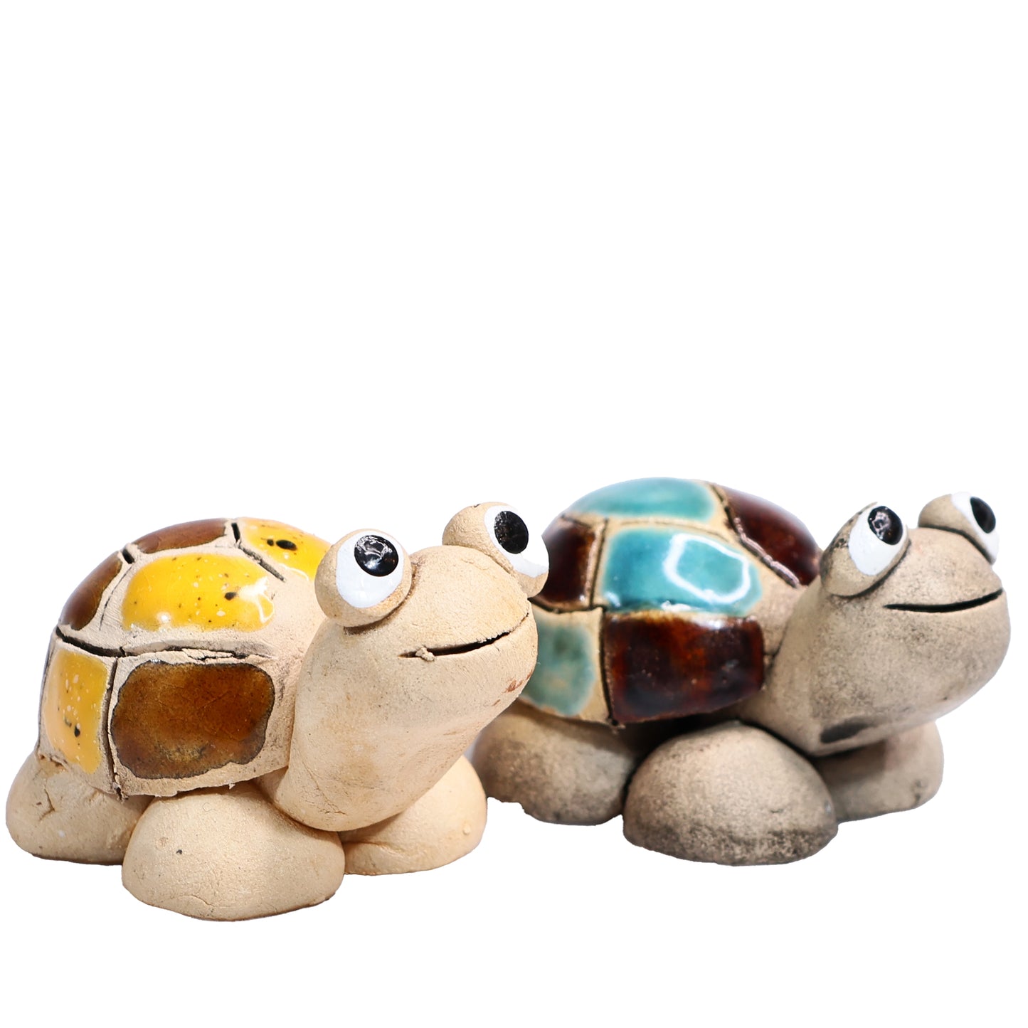 Handmade Ceramic Tortoise Couple in Yellow & Blue