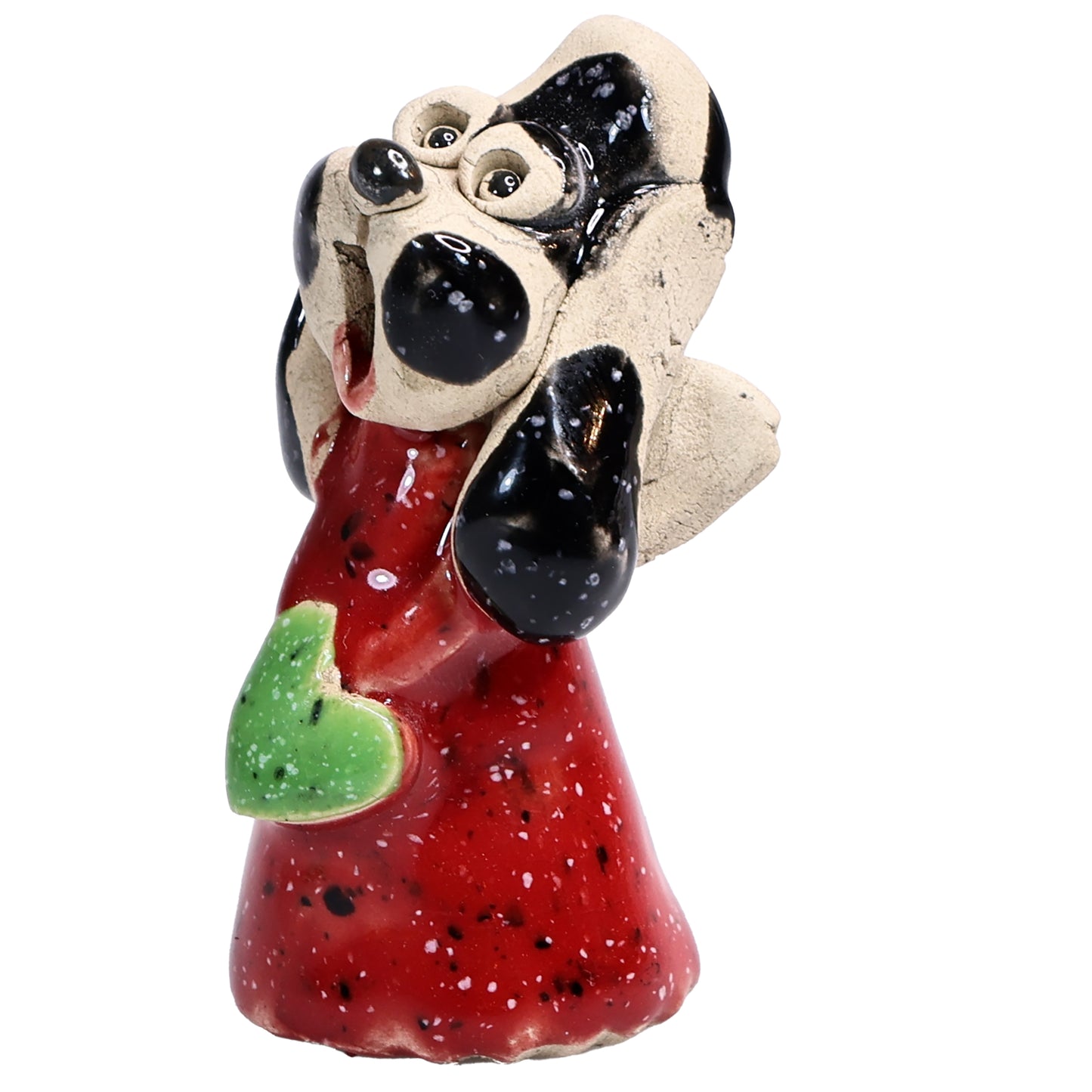 Handmade Ceramic Angel Dog Couple in Red & Yellow with Hearts