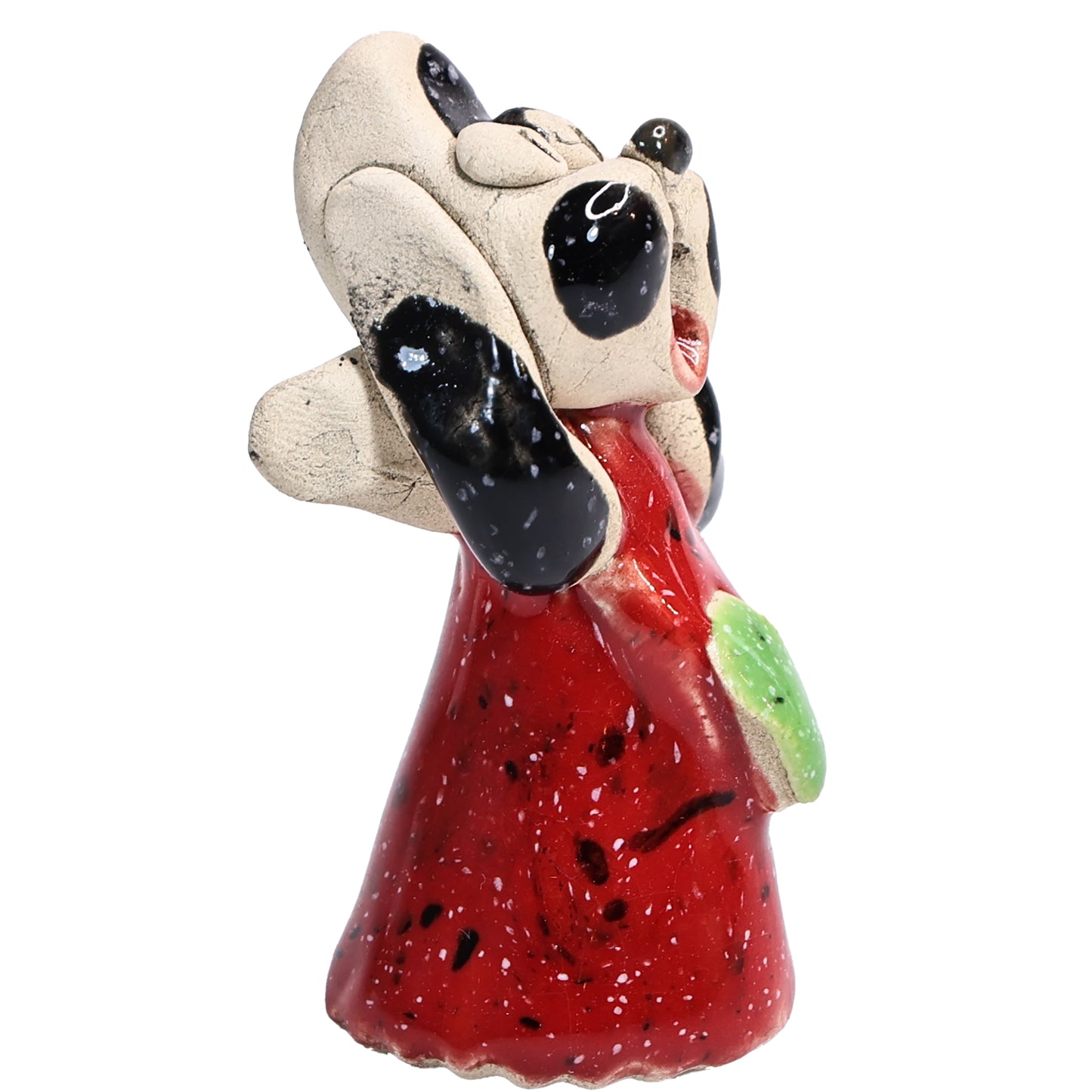 Handmade Ceramic Angel Dog Couple in Red & Yellow with Hearts