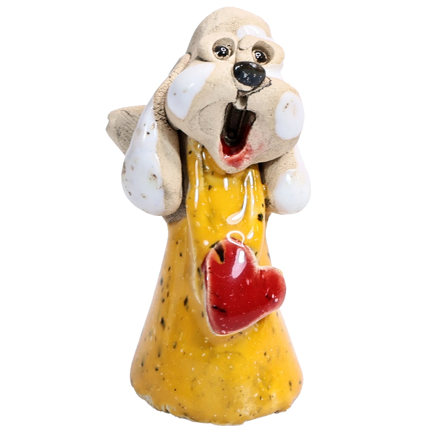 Handmade Ceramic Angel Dog Couple in Red & Yellow with Hearts