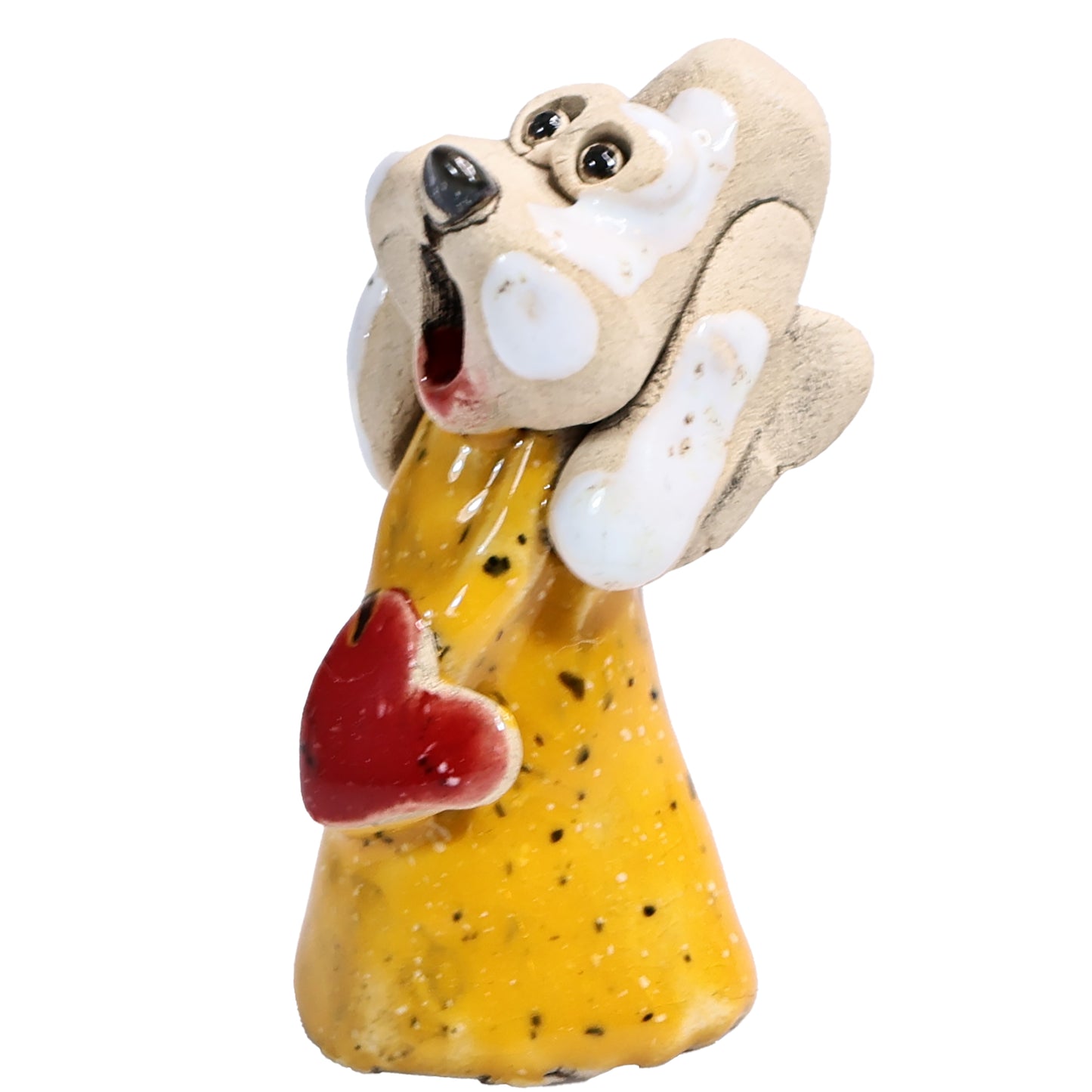 Handmade Ceramic Angel Dog Couple in Red & Yellow with Hearts