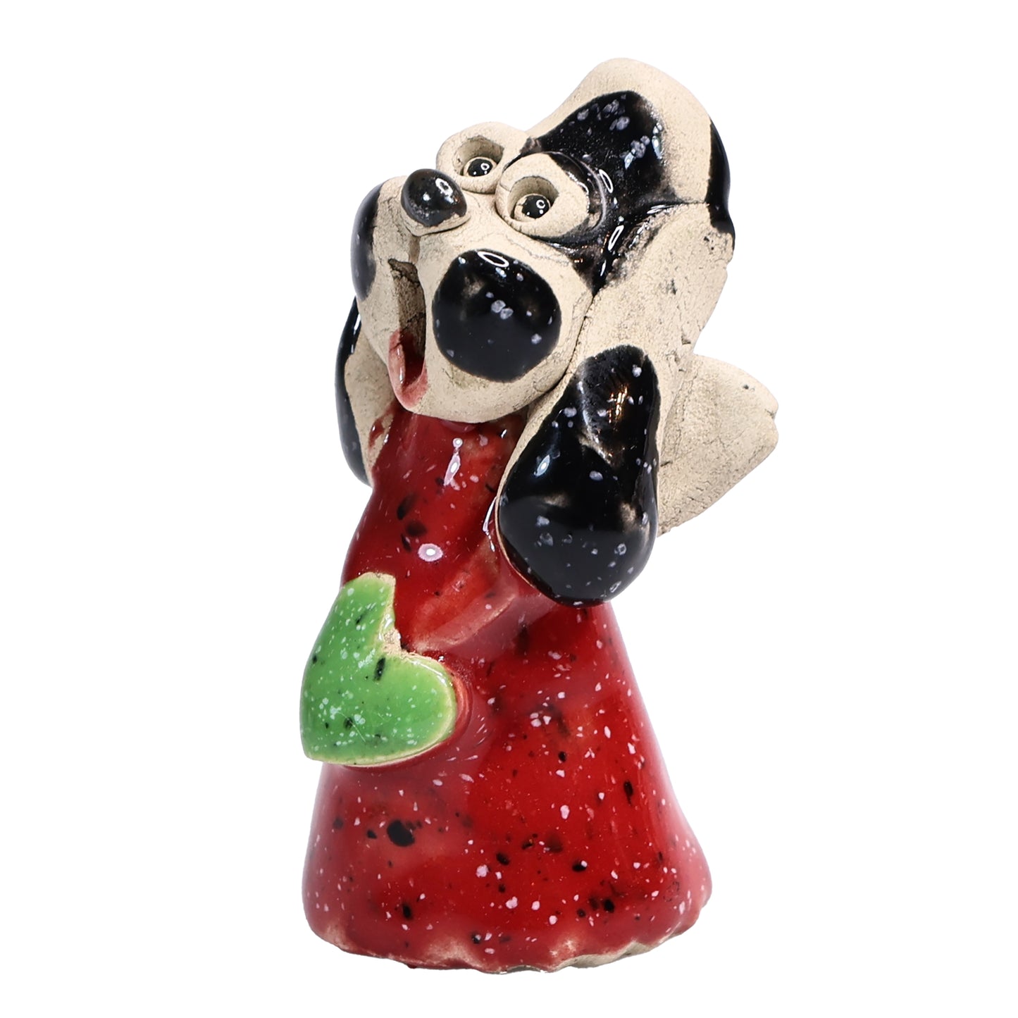 Handmade Ceramic Angel Dog Couple in Red & Yellow with Hearts