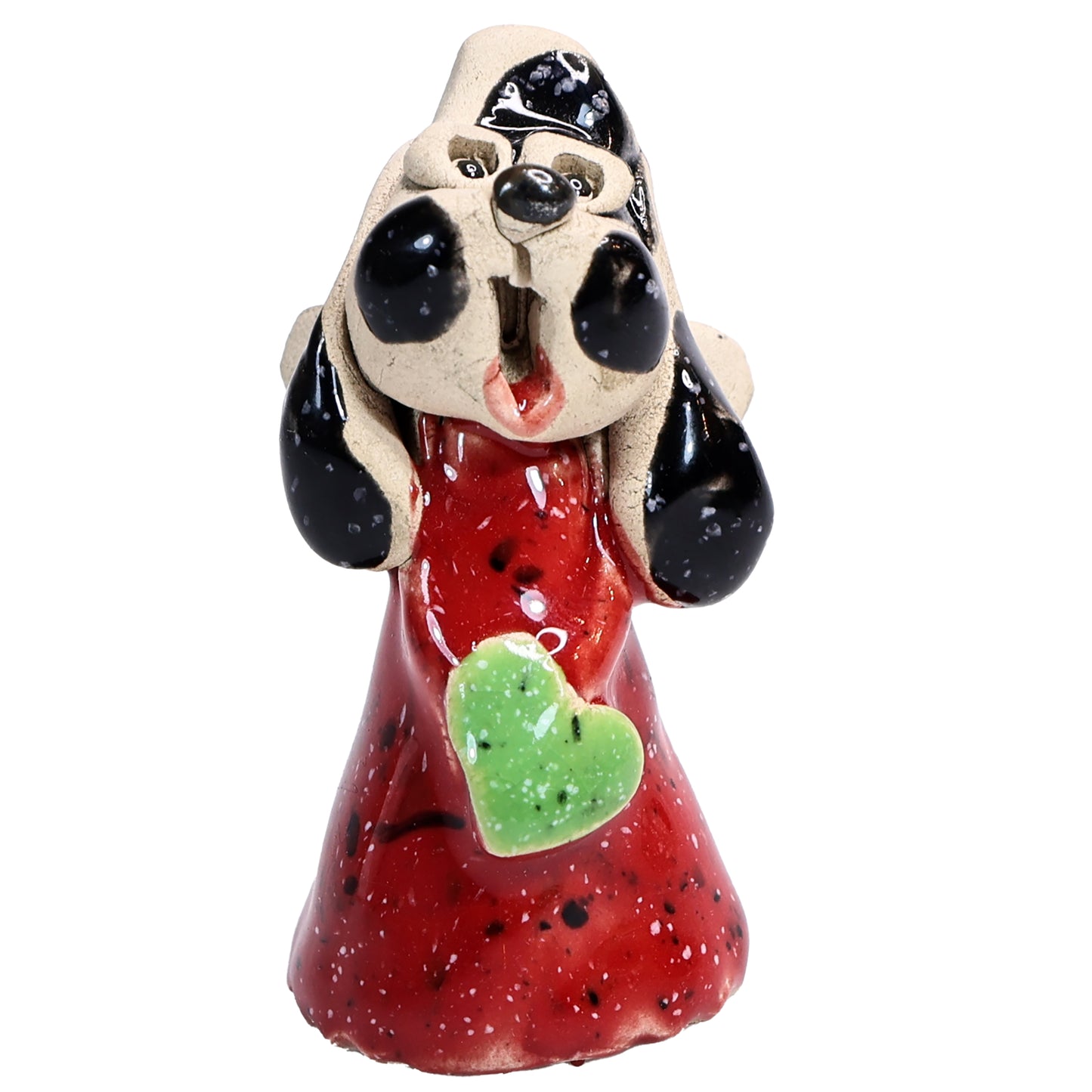 Handmade Ceramic Angel Dog Couple in Red & Yellow with Hearts