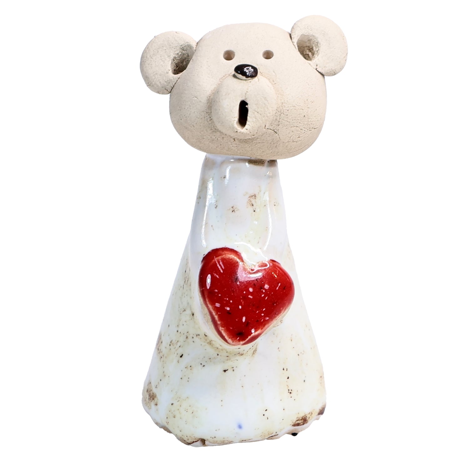 Handmade Ceramic Teddy Bear Couple in White & Turquoise with Red Hearts