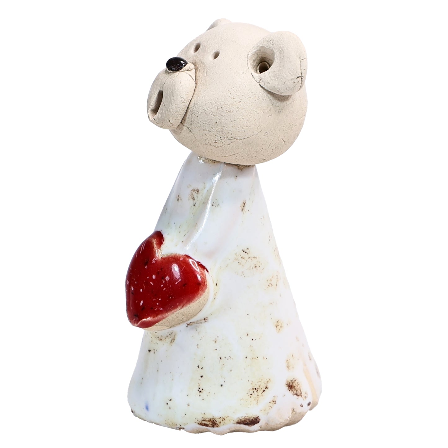 Handmade Ceramic Teddy Bear Couple in White & Turquoise with Red Hearts