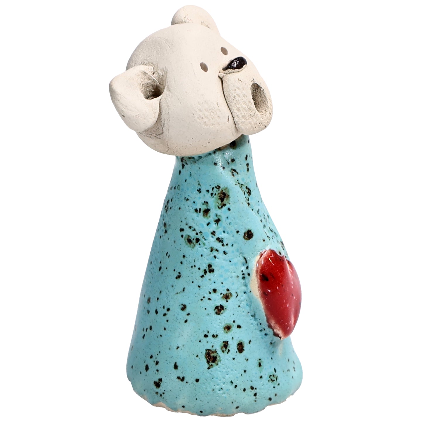 Handmade Ceramic Teddy Bear Couple in White & Turquoise with Red Hearts