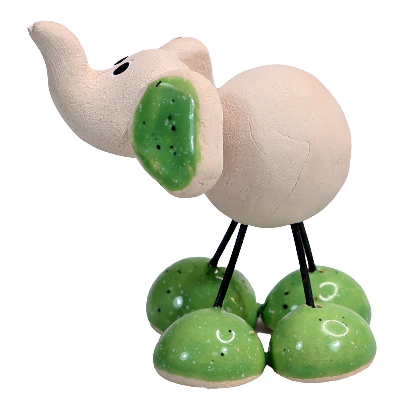 Handmade Ceramic Baby Elephant Couple in Yellow & Green