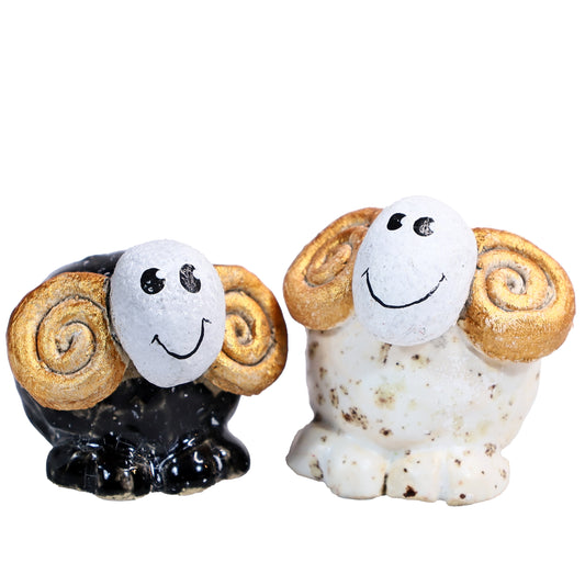 Handmade Ceramic Cute Mini Ram Couple – Quirky Smiling Duo