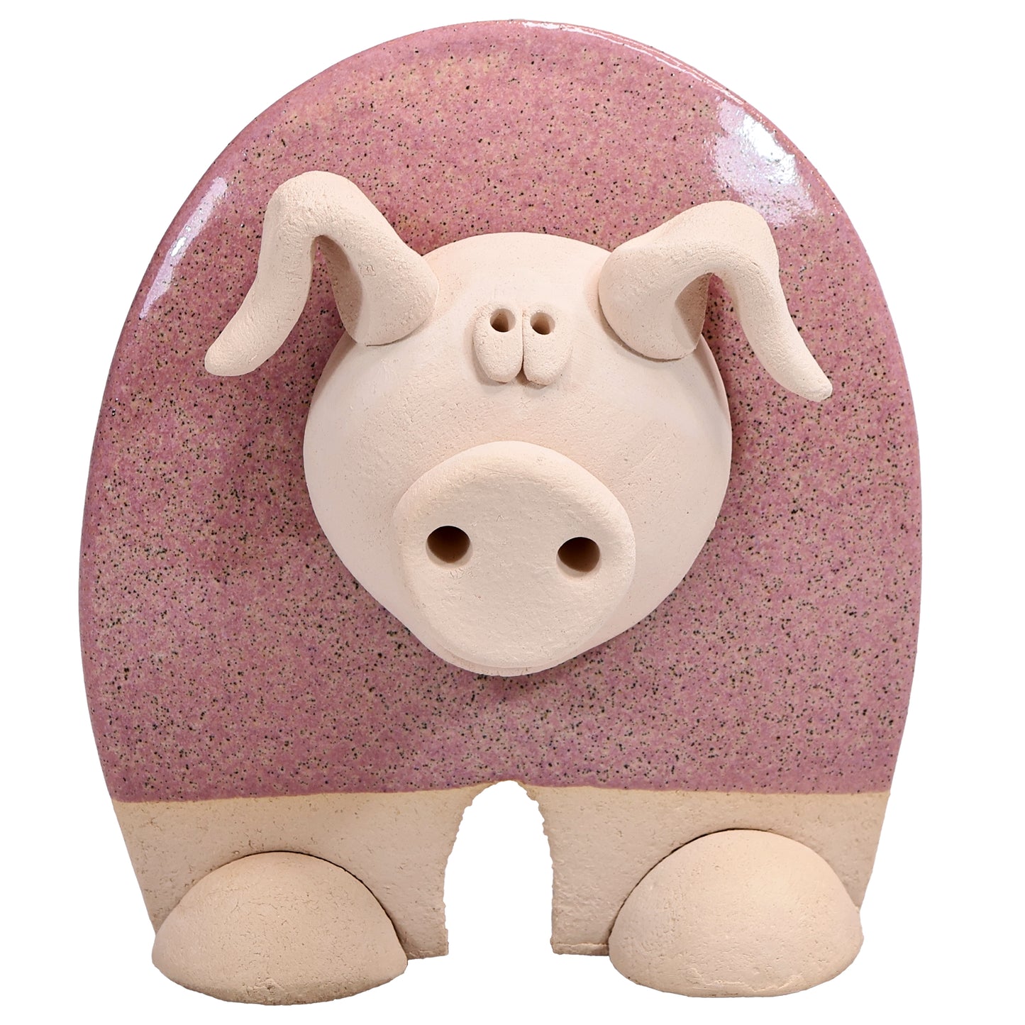 Handmade Ceramic Flat Pig Figurine in Turquoise, Pink, Terracotta Orange