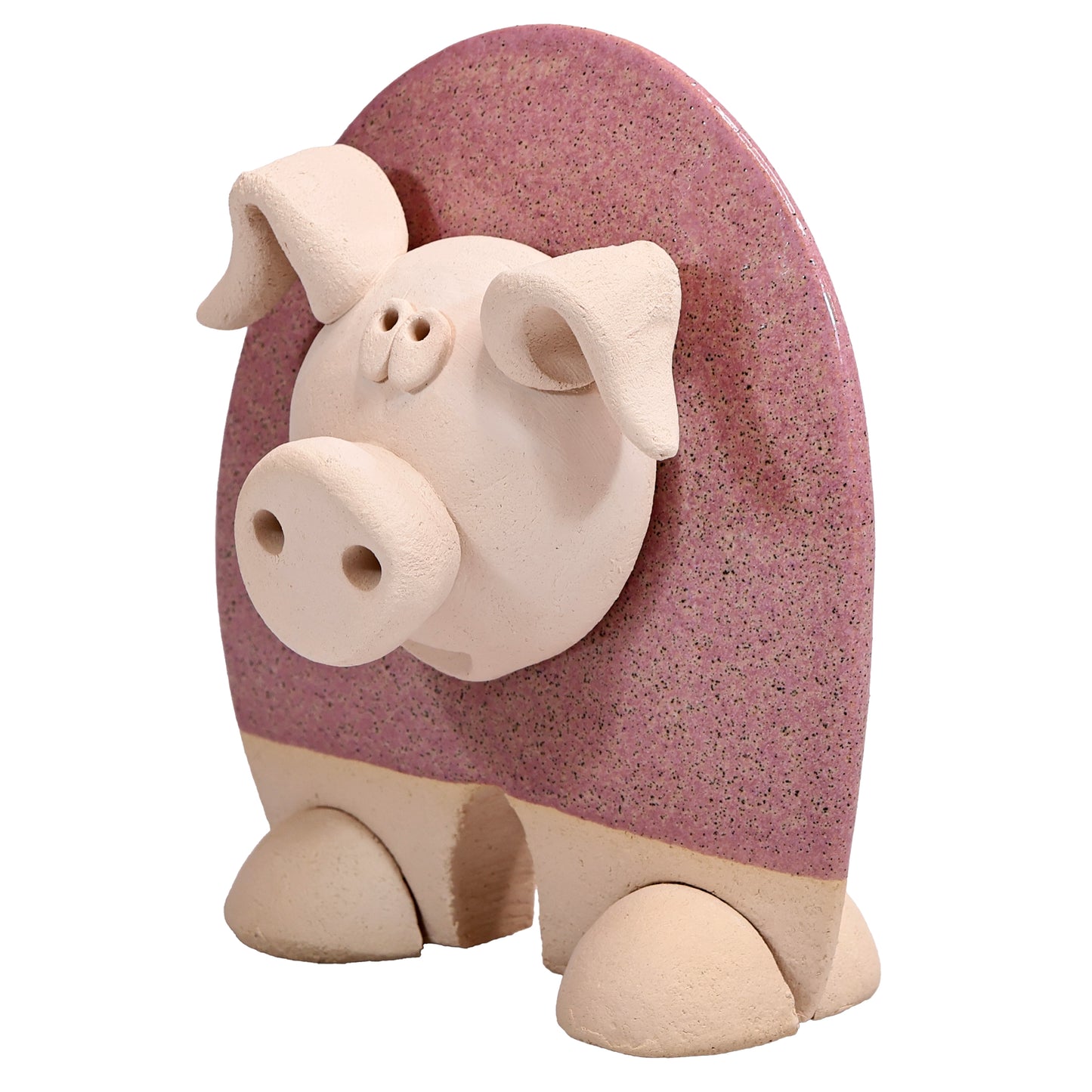 Handmade Ceramic Flat Pig Figurine in Turquoise, Pink, Terracotta Orange