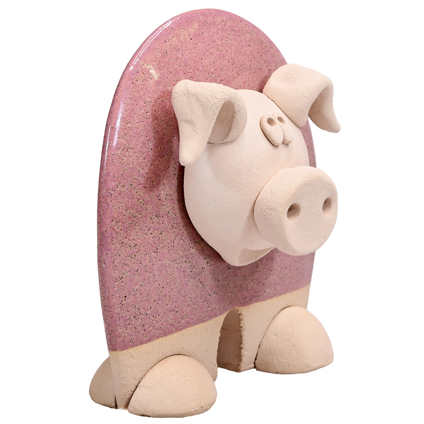 Handmade Ceramic Flat Pig Figurine in Turquoise, Pink, Terracotta Orange