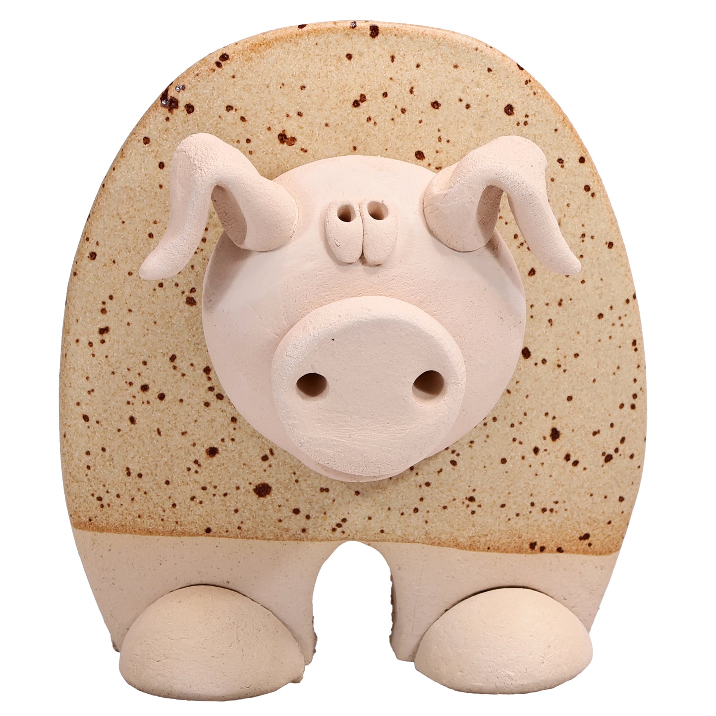 Handmade Ceramic Flat Pig Figurine in Turquoise, Pink, Terracotta Orange
