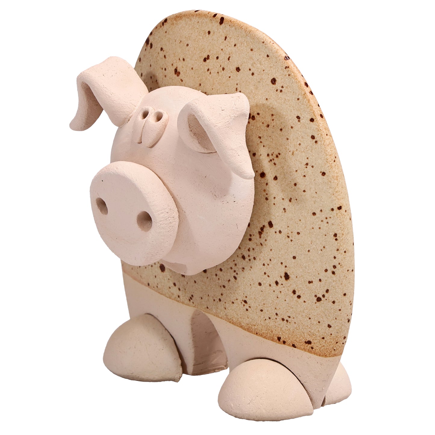 Handmade Ceramic Flat Pig Figurine in Turquoise, Pink, Terracotta Orange