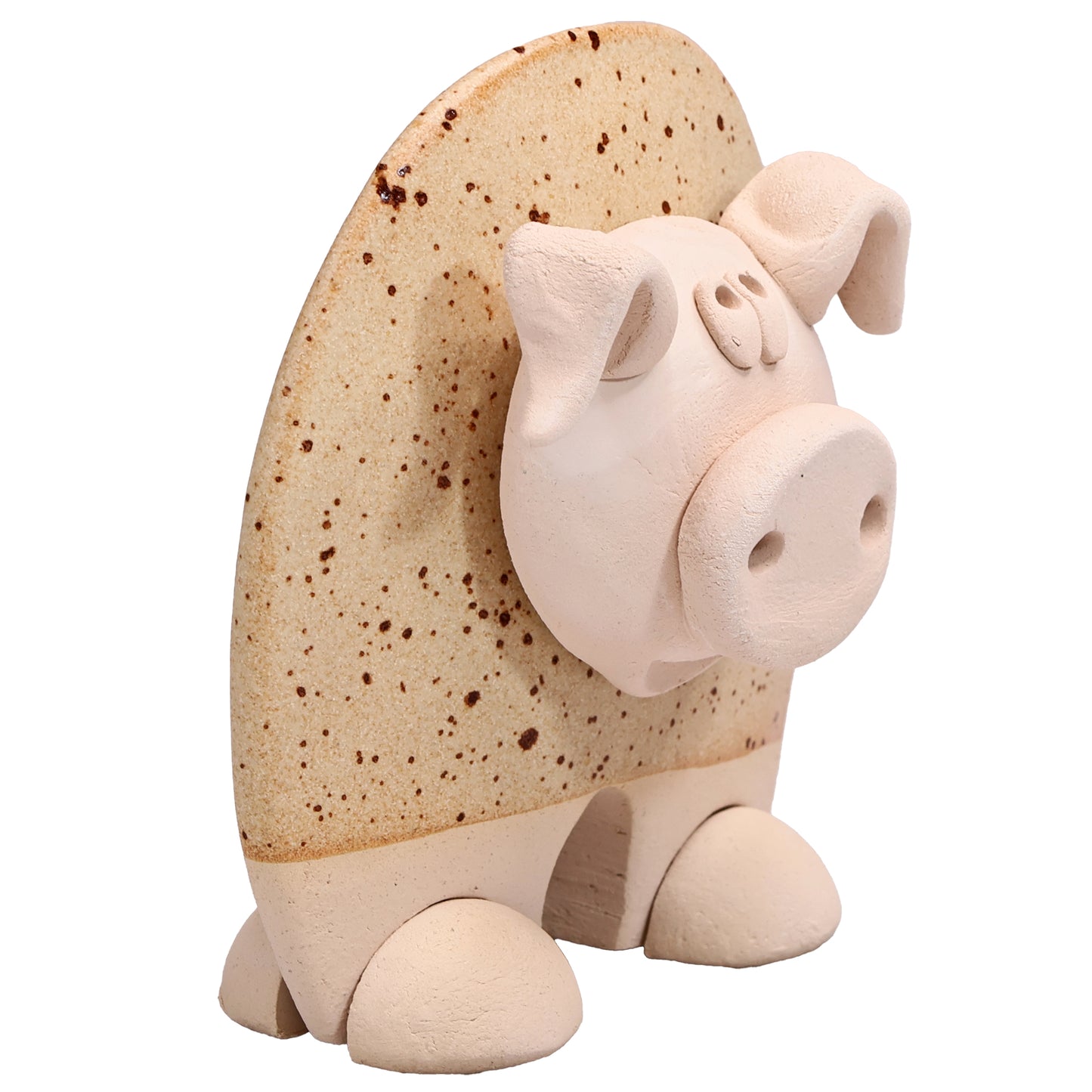Handmade Ceramic Flat Pig Figurine in Turquoise, Pink, Terracotta Orange