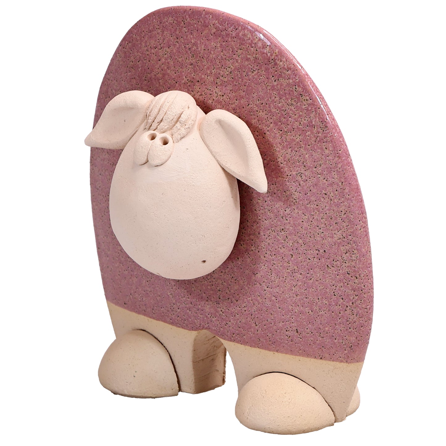 Handmade Ceramic Flat Sheep Figurine in Black, Pink, White Daisy Accent