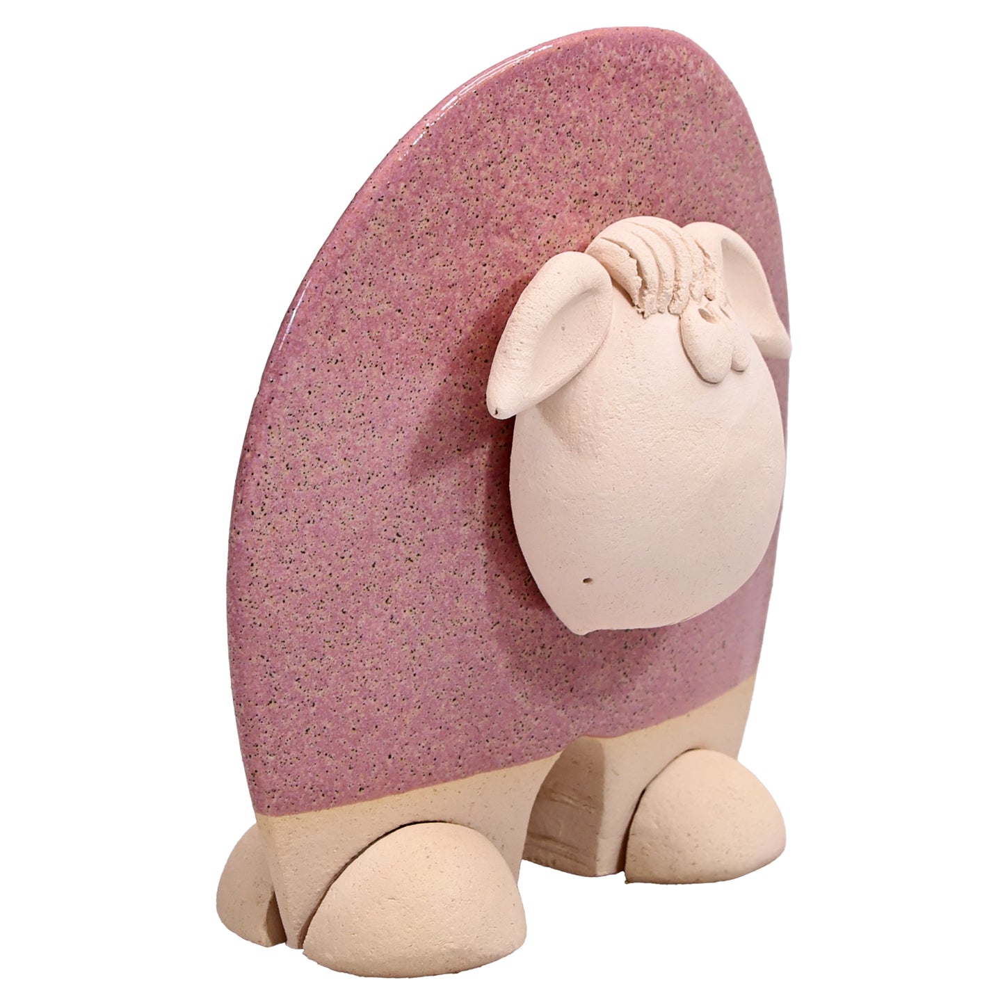 Handmade Ceramic Flat Sheep Figurine in Black, Pink, White Daisy Accent