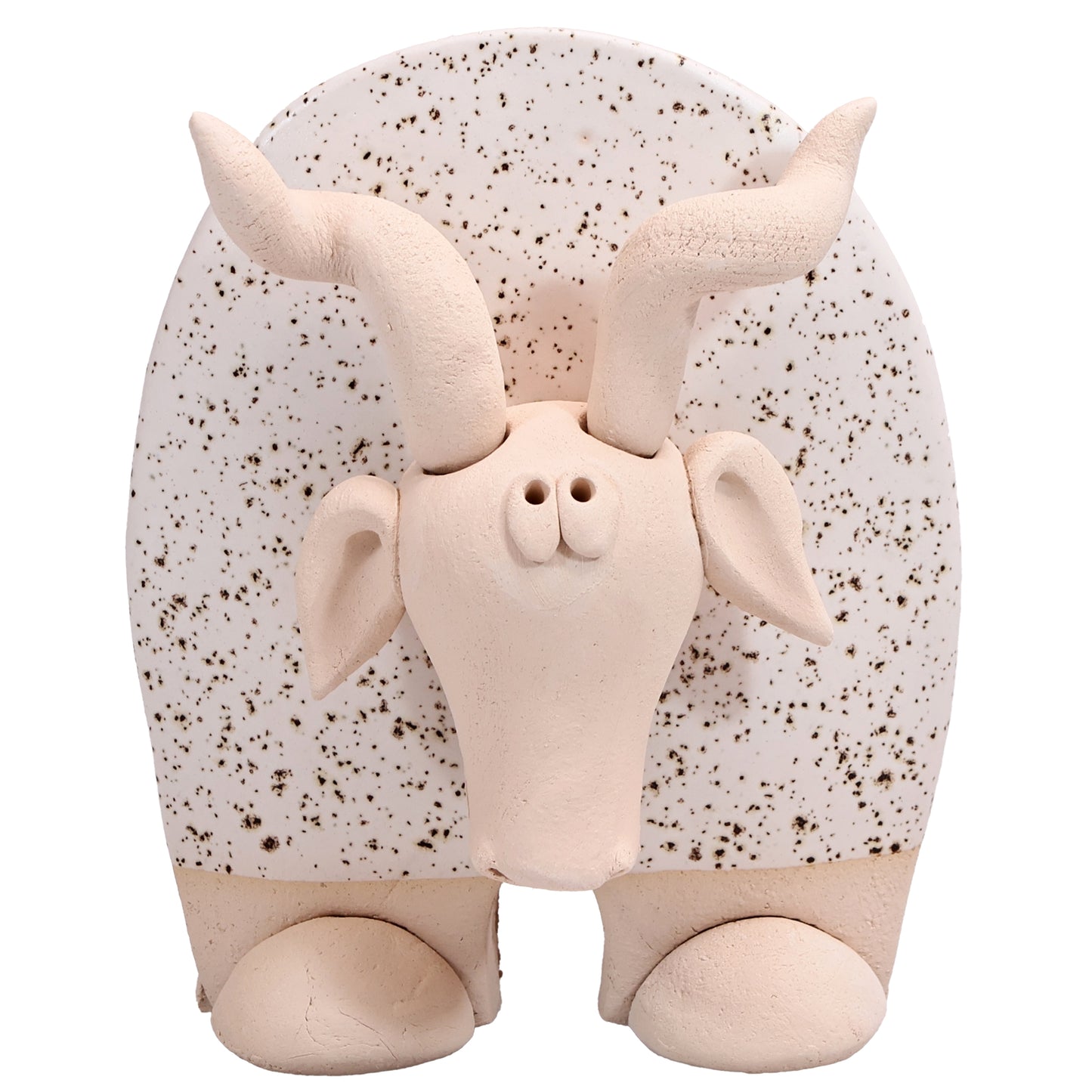 Handmade Ceramic Flat Goat Figurine in Turquoise, Lemon Yellow, White Daisy