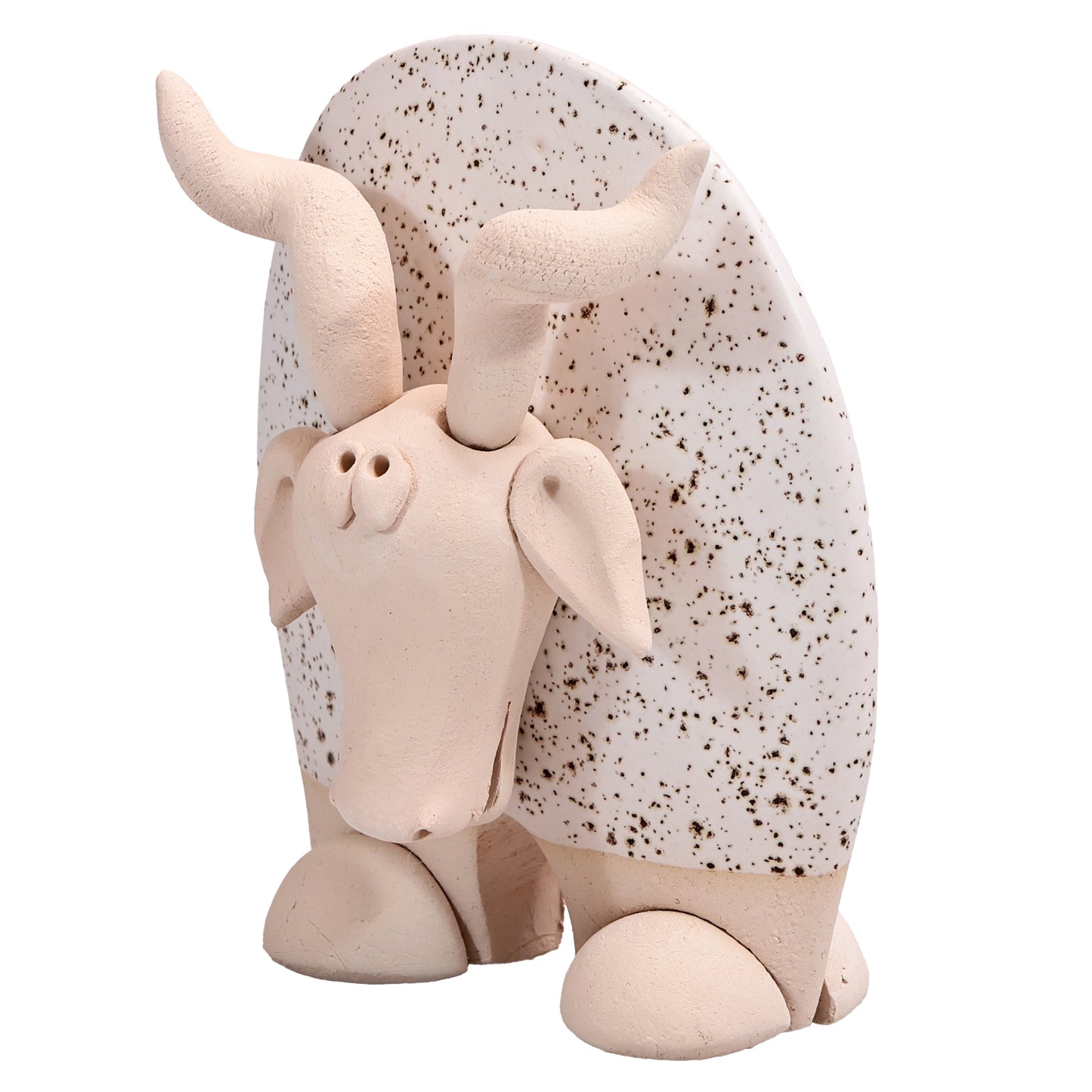 Handmade Ceramic Flat Goat Figurine in Turquoise, Lemon Yellow, White Daisy