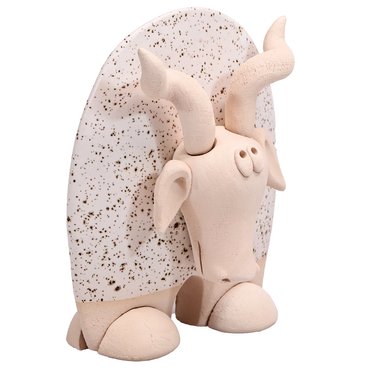Handmade Ceramic Flat Goat Figurine in Turquoise, Lemon Yellow, White Daisy