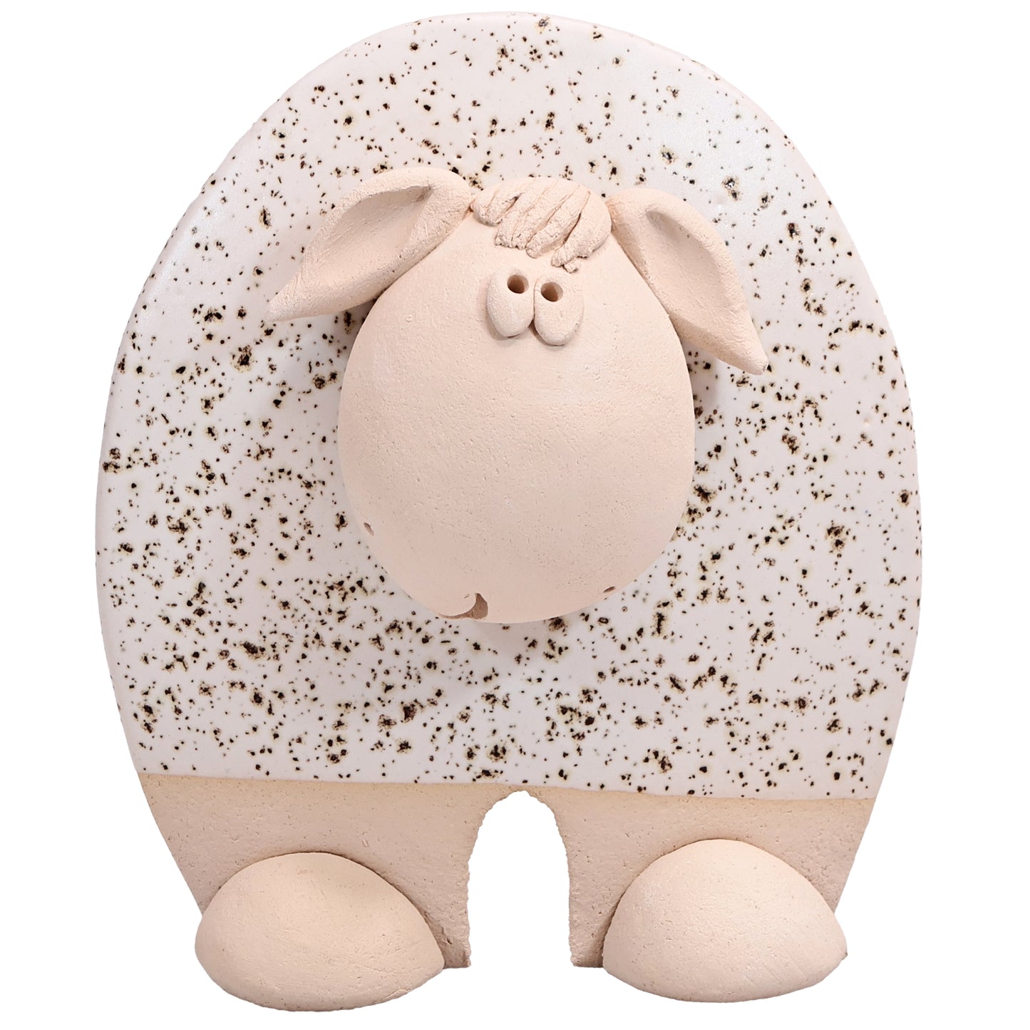Handmade Ceramic Flat Sheep Figurine in Black, Pink, White Daisy Accent