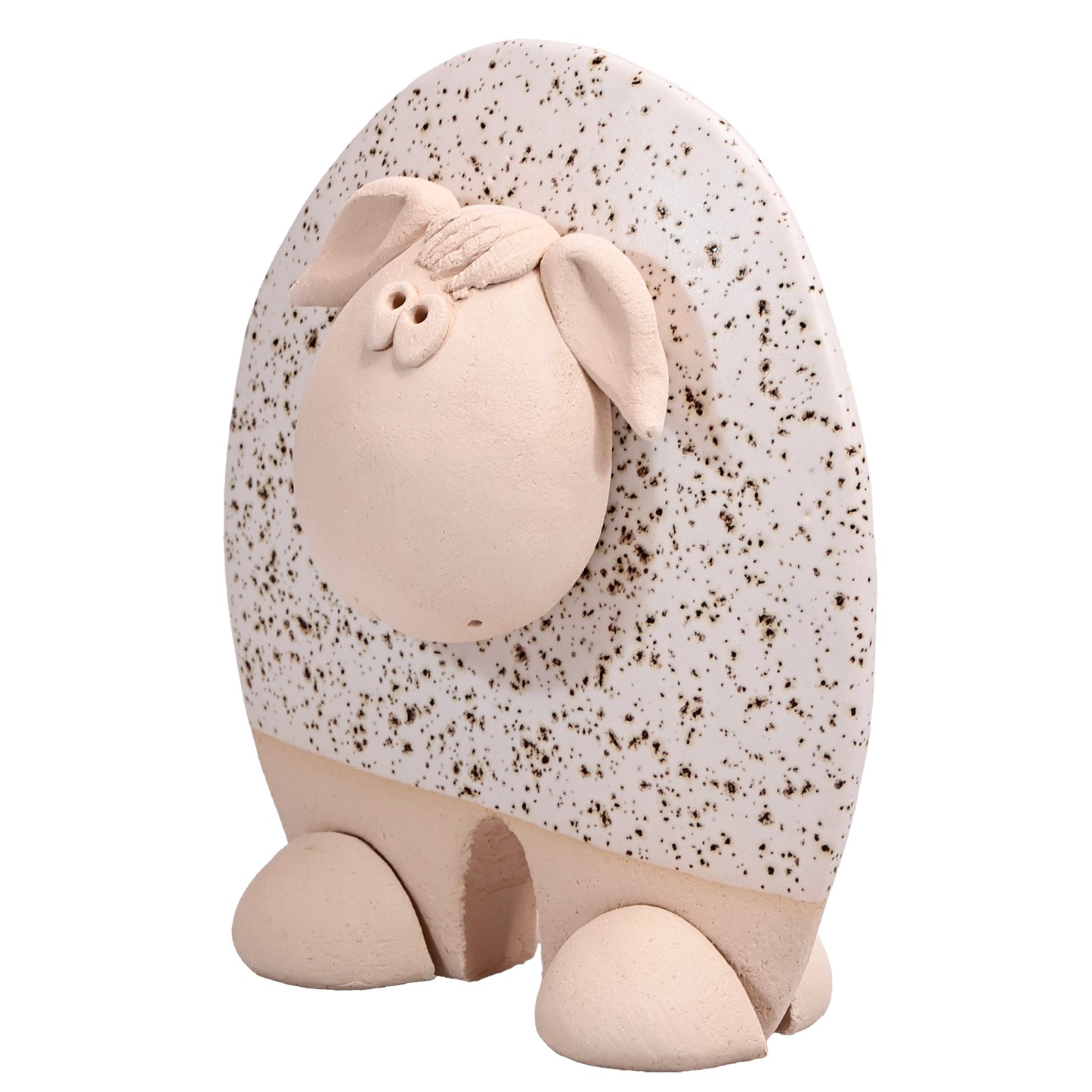 Handmade Ceramic Flat Sheep Figurine in Black, Pink, White Daisy Accent