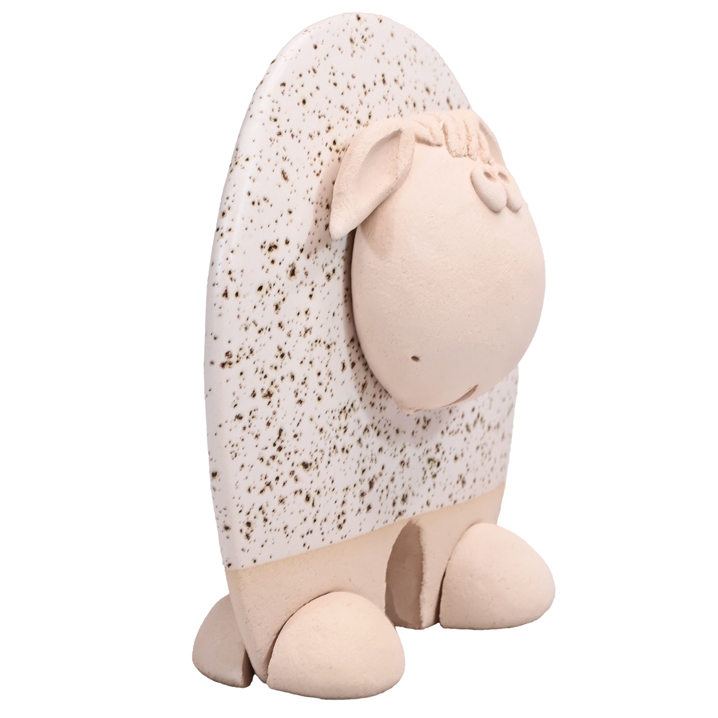 Handmade Ceramic Flat Sheep Figurine in Black, Pink, White Daisy Accent
