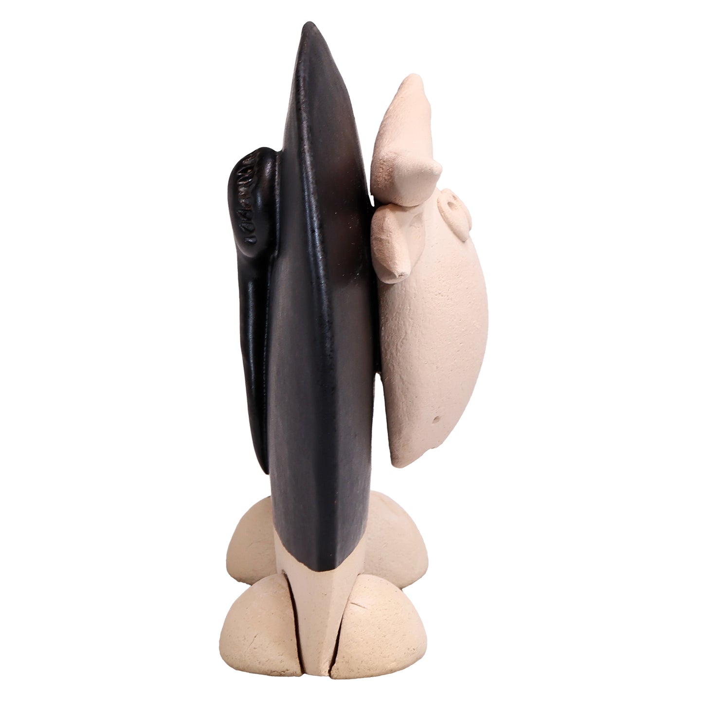 Handmade Ceramic Flat Cow Figurine in Black, Turquoise, Terracotta Orange