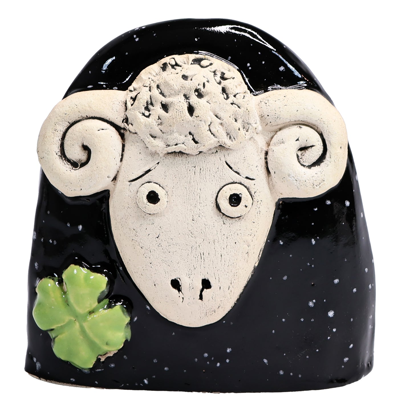 Charming Ceramic Ram with Four-Leaf Clover