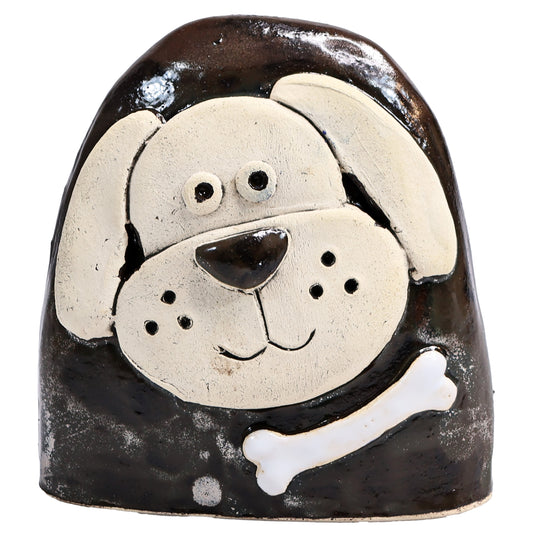 Charming Character of Handmade Ceramic Dog with Bone