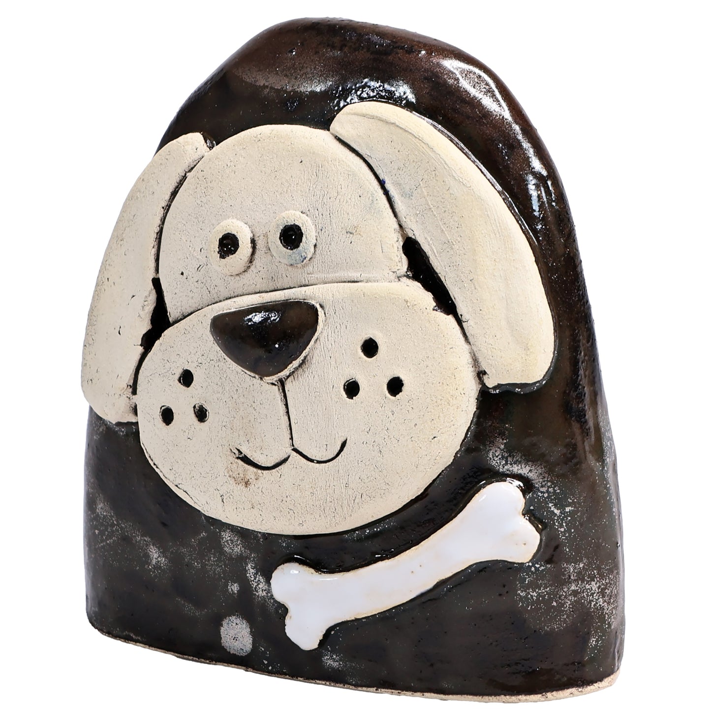 Charming Character of Handmade Ceramic Dog with Bone